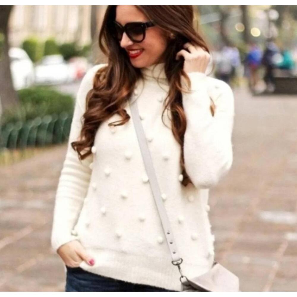 Madewell Dot Snowglobe Pullover Sweater Mockneck Cream Womens Small